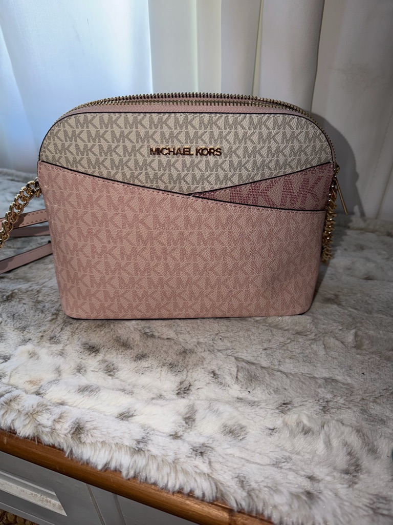 Michael Kors Pink And Cream Signature Dome Crossbody